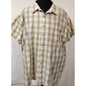 Drake Clothing Company Mens 3X Green Beige Stripe Short Sleeve Logo Shirt